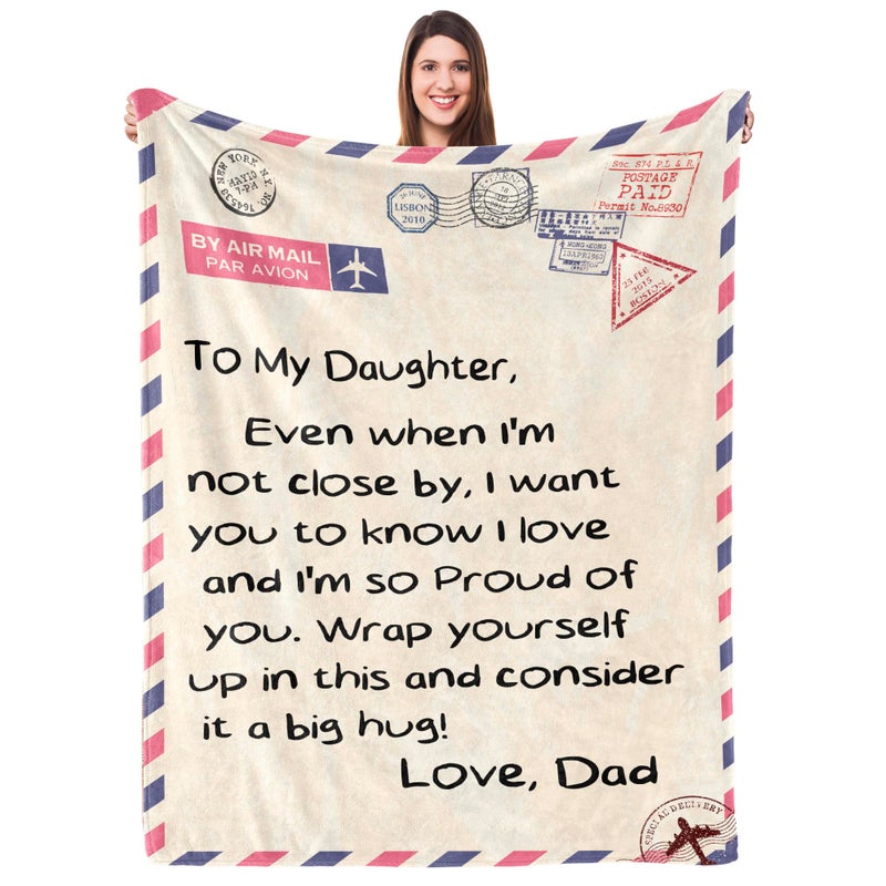 UFOORO Throw Blanket Gifts, Dad's Love Throw Blanket, Soft Fleece Gift for Daughter on Mother's Day Birthday, Heartfelt Present from Dad to Daughter, Gifts for Adult Daughter 55"X70" - Image 1